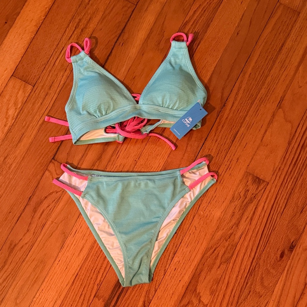 Cupshe Mint and Pink Bikini Set